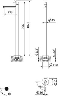 Напольный смеситель для раковины, однорычажный, чёрный матовый Cezares LEAF-TVP-NOP